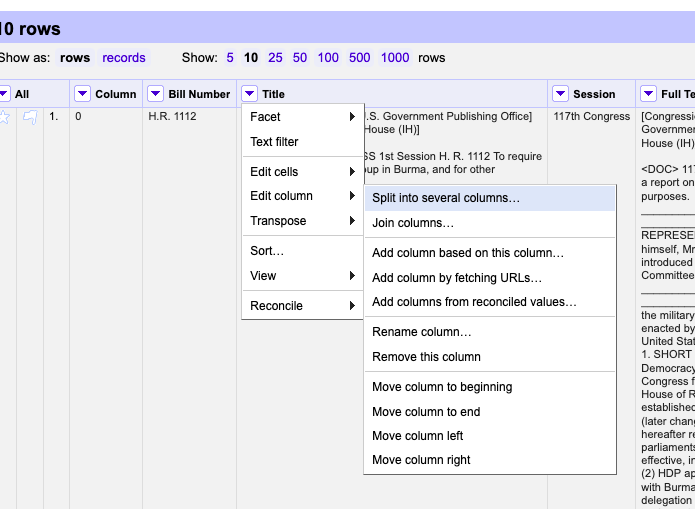 Split into several columns option
